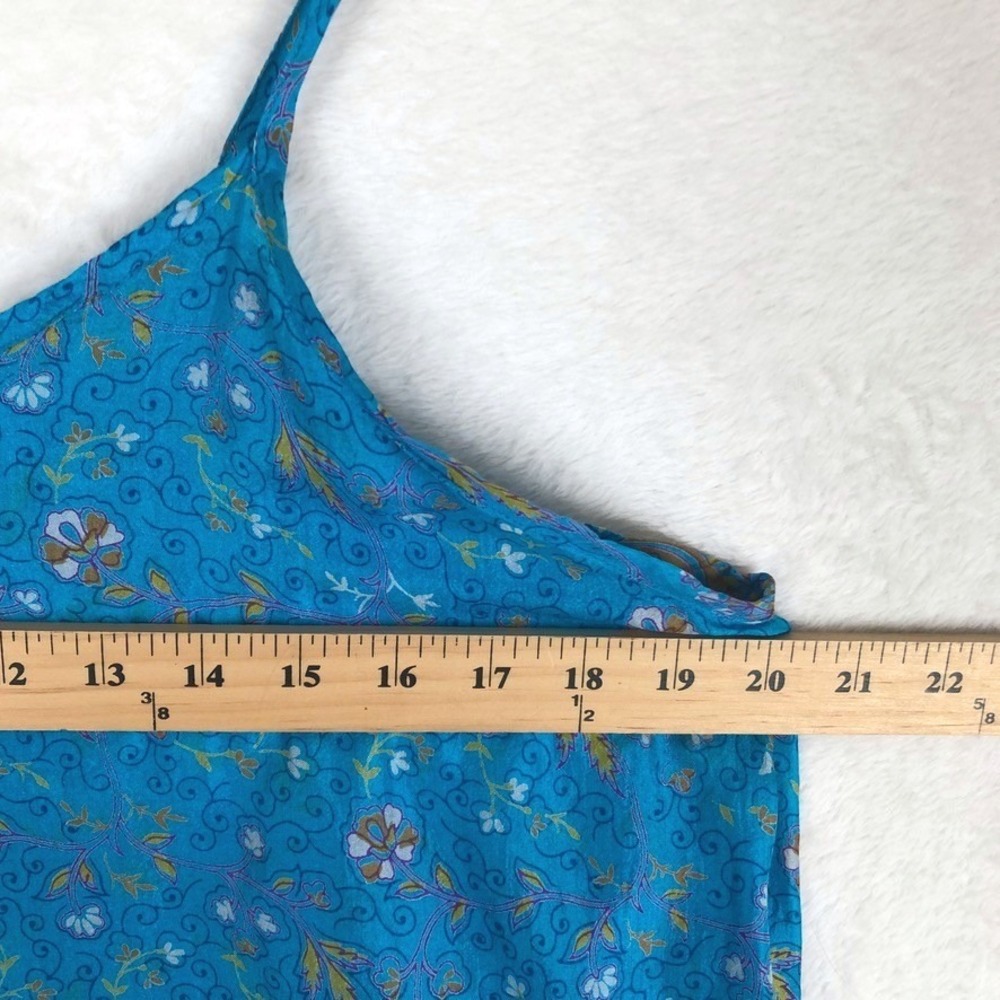 MATTA 100% Silk Maxi Slip Dress Sz S Blue Floral Side Slit Luxe Lightweight - Picture 12 of 12